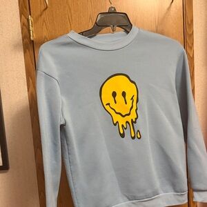 SHEIN Blue Pullover with Yellow Drip Smiley Graphic